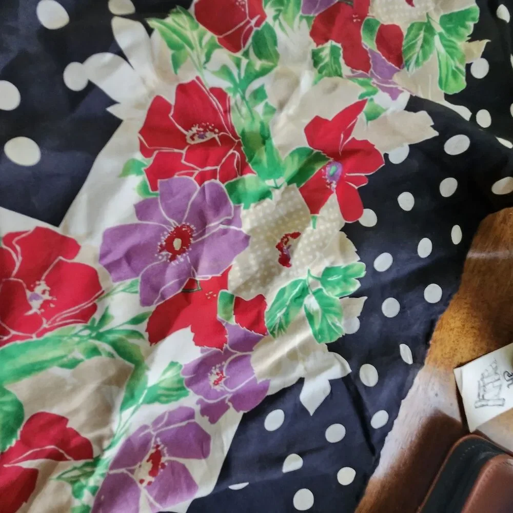 Bill Blass Vintage Women's Square Scarf Polka Dot Floral Black Red Purple Green